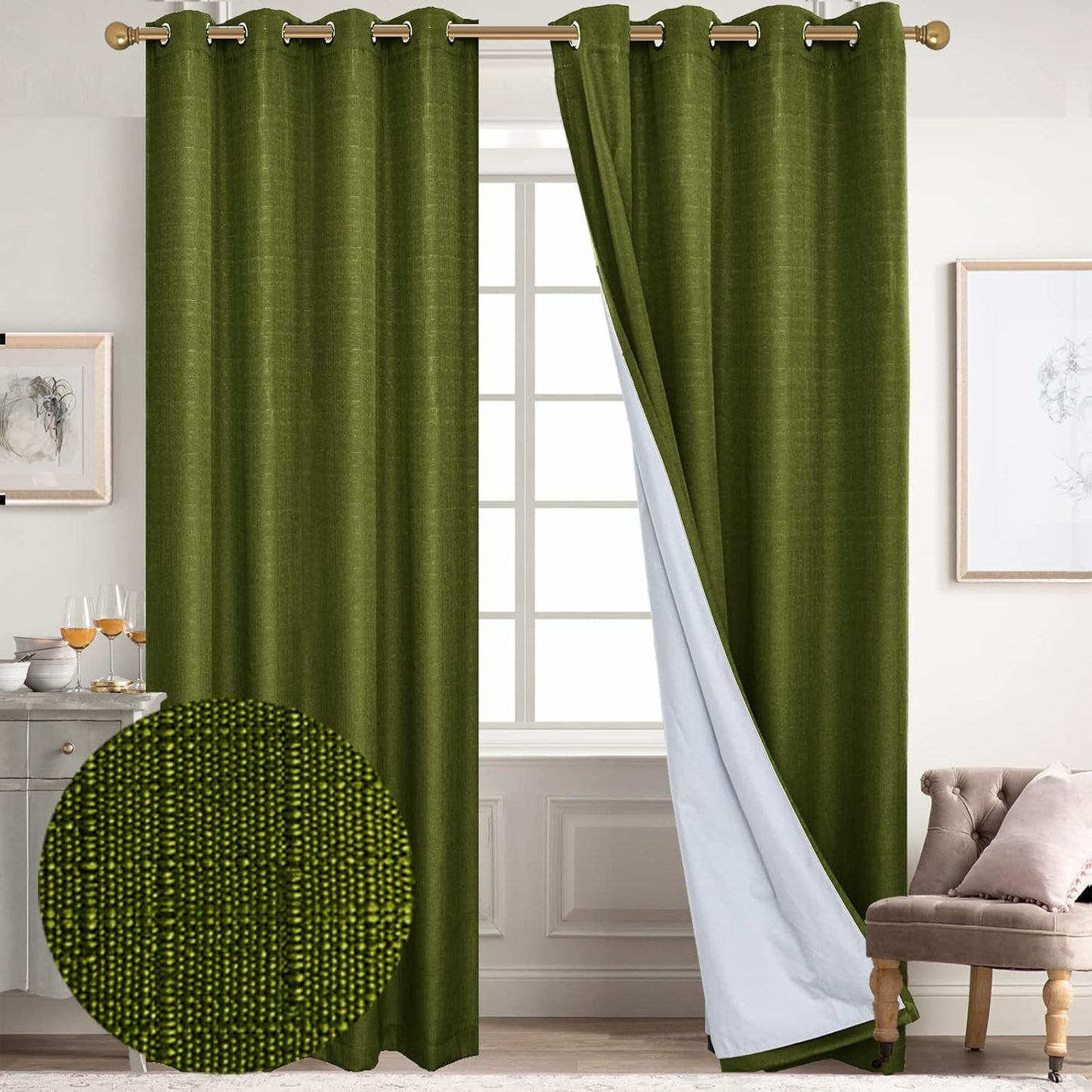 Diraysid 100% Blackout Curtains for Bedroom in Olive Green