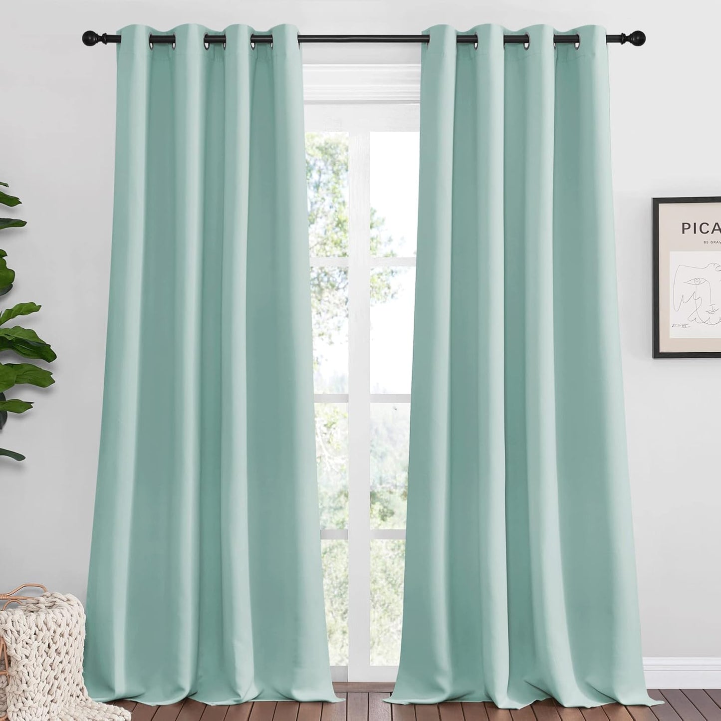 NICETOWN Aqua Blue Blackout Curtains for Modern Room Decor