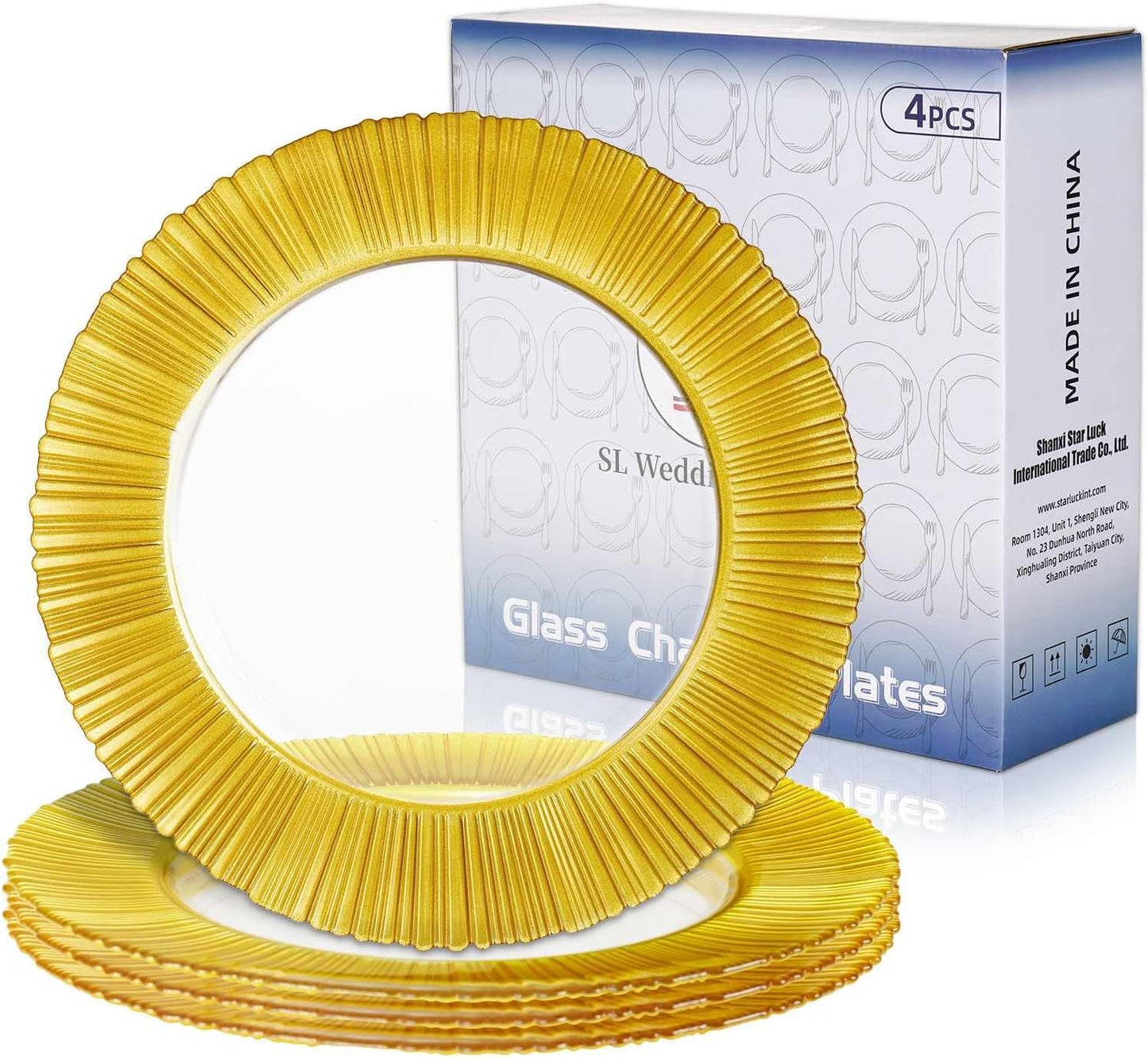 4 Pack Gold Rim Glass Chargers - Elegant Dining Essentials