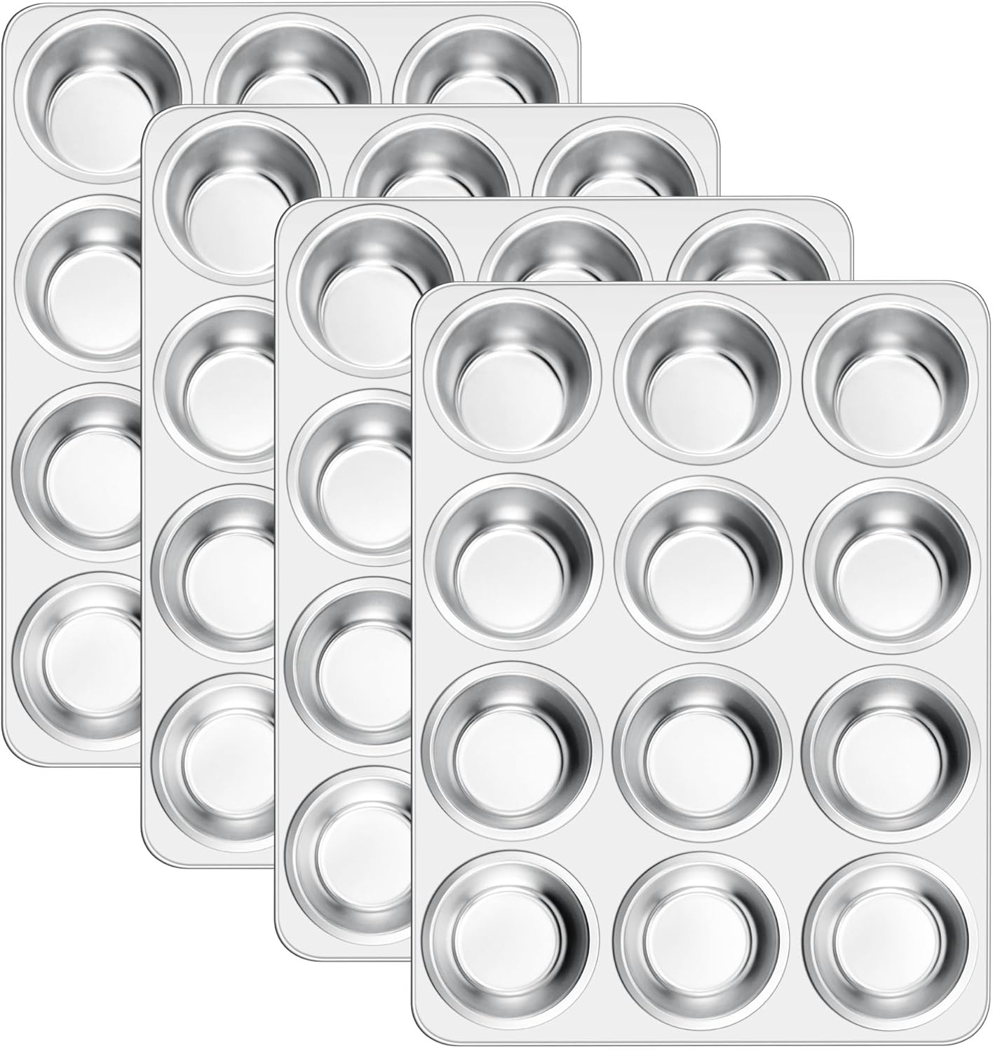E-far 12-Cup Muffin Pan Set of 4 for Healthy Baking Needs