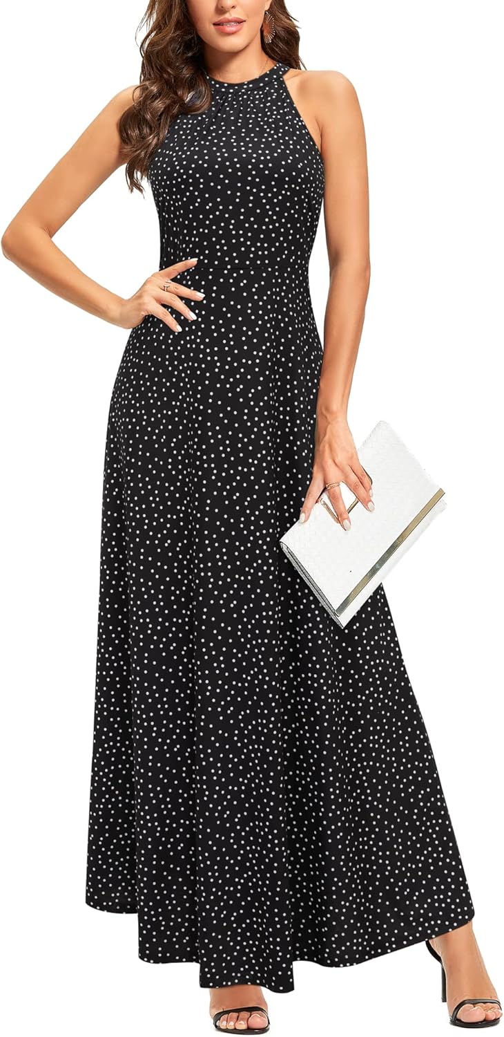 Stylish Floral Halter Neck Maxi Dress for Summer Events
