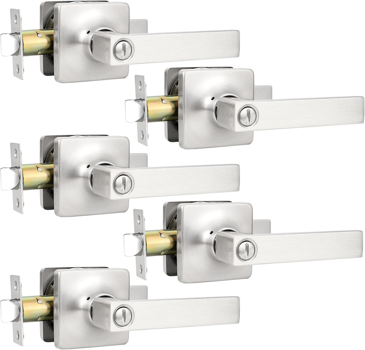GOBEKOR Brushed Nickel Privacy Door Handles for Modern Homes