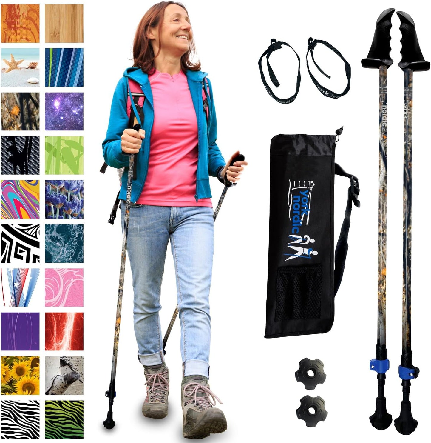 York Nordic Motivator Walking Poles - Patented Stability Grips for Balance & Rehab