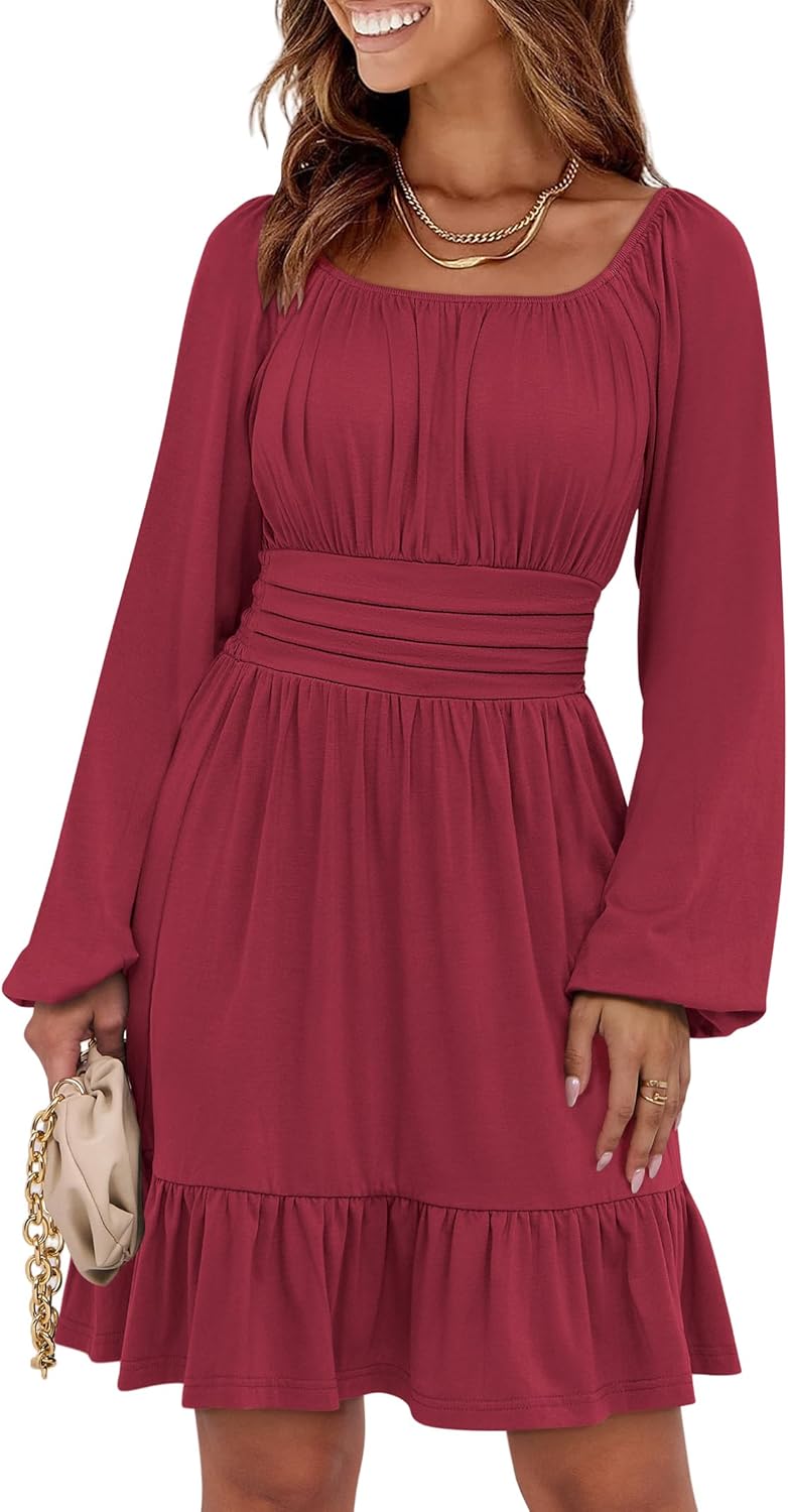 Stylish Long Lantern Sleeve Square Neck Dress for Women 2025