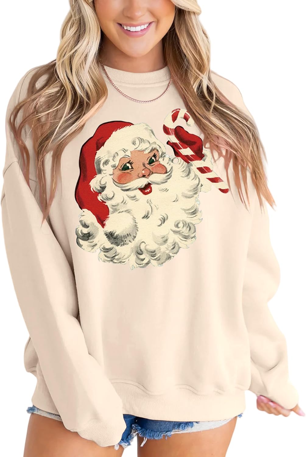 Retro Santa Sweatshirt for Women - Vintage Christmas Fleece