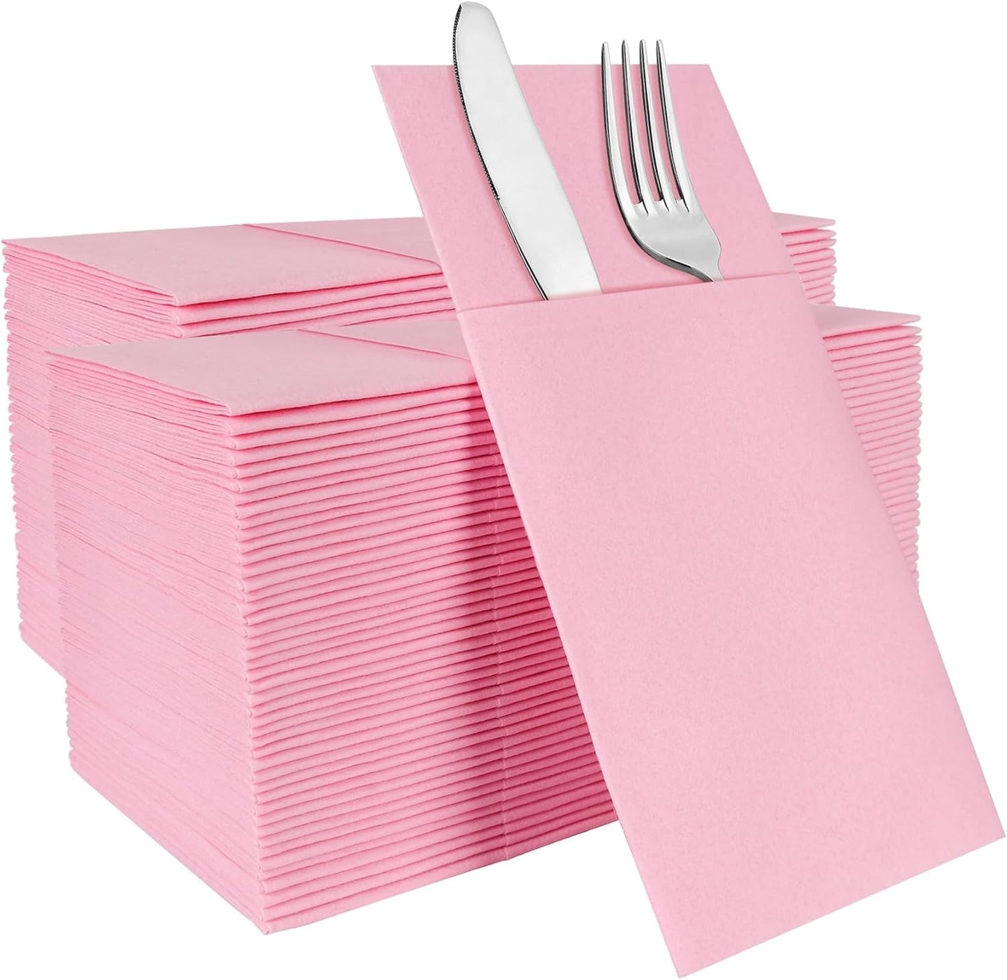 Pink Napkins Disposable Linen Feel with Built-in Flatware Pocket