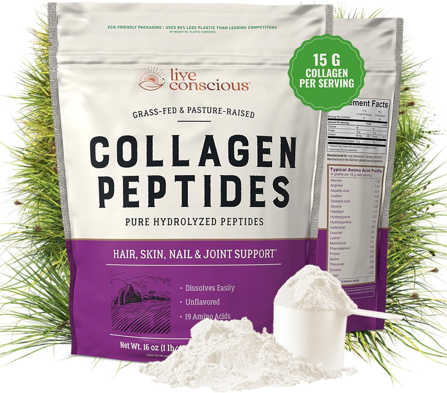 Live Conscious Collagen Peptides Powder for Hair, Skin, and Nails