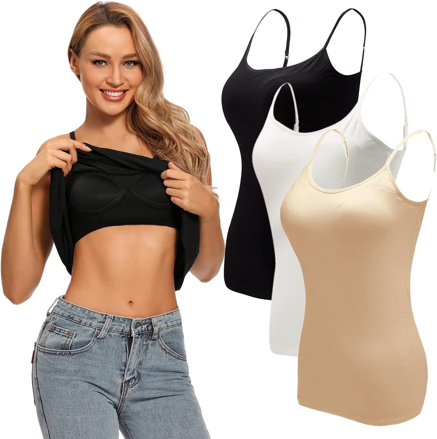 Ibeauti Womens Camisoles with Built in Padded Bra for Comfort