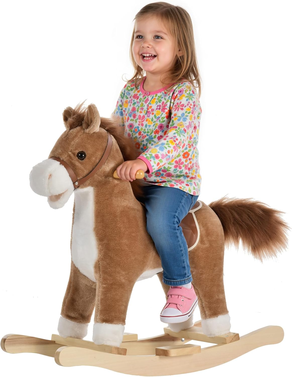 Qaba Rocking Horse Plush Animal with Sounds for Kids Fun