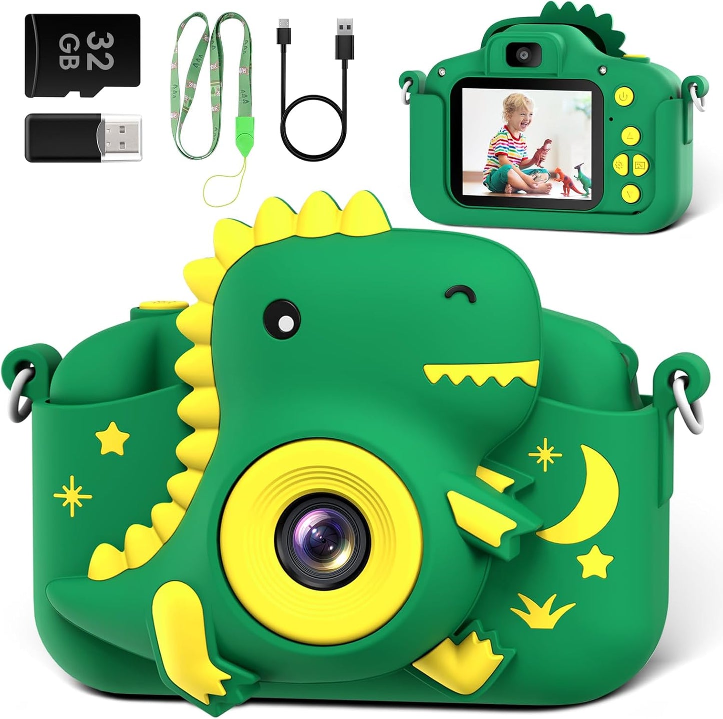 GREENKINDER Dinosaur Kids Camera: 1080P Selfie Fun!