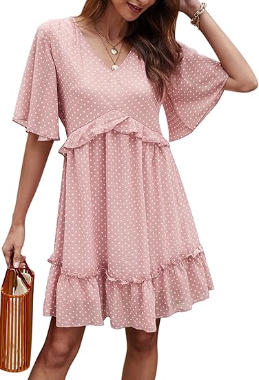 Manydress Women's Chiffon Floral Print V Neck Casual Mini Dress
