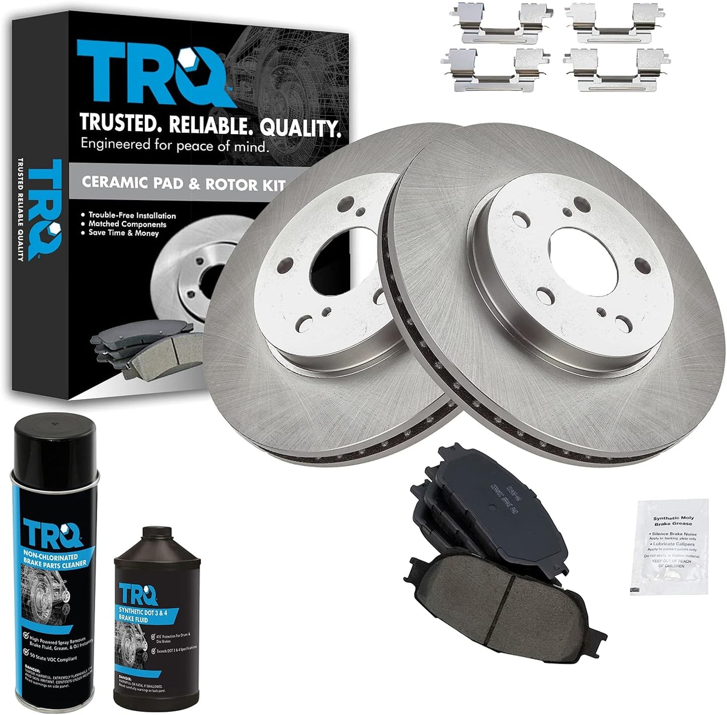 TRQ Front Ceramic Brake Pad and Rotor Pair Kit for Toyota Vehicles