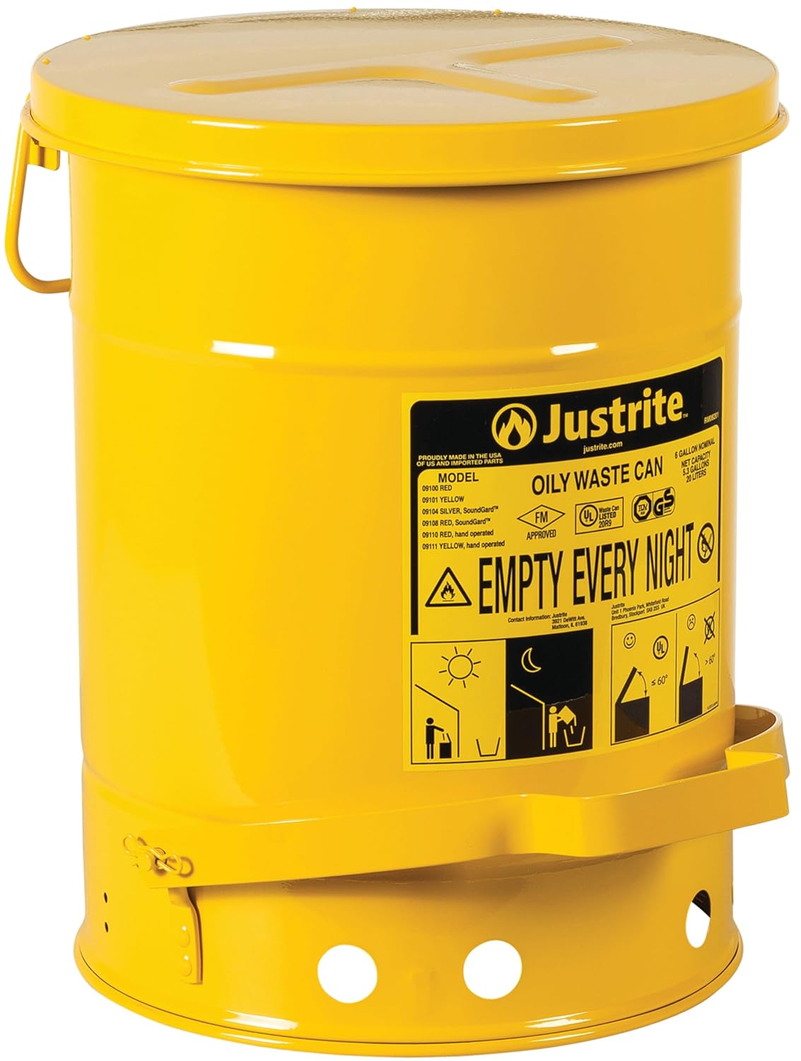 Justrite 6 Gallon Galvanized Steel Oily Waste Can for Safe Disposal