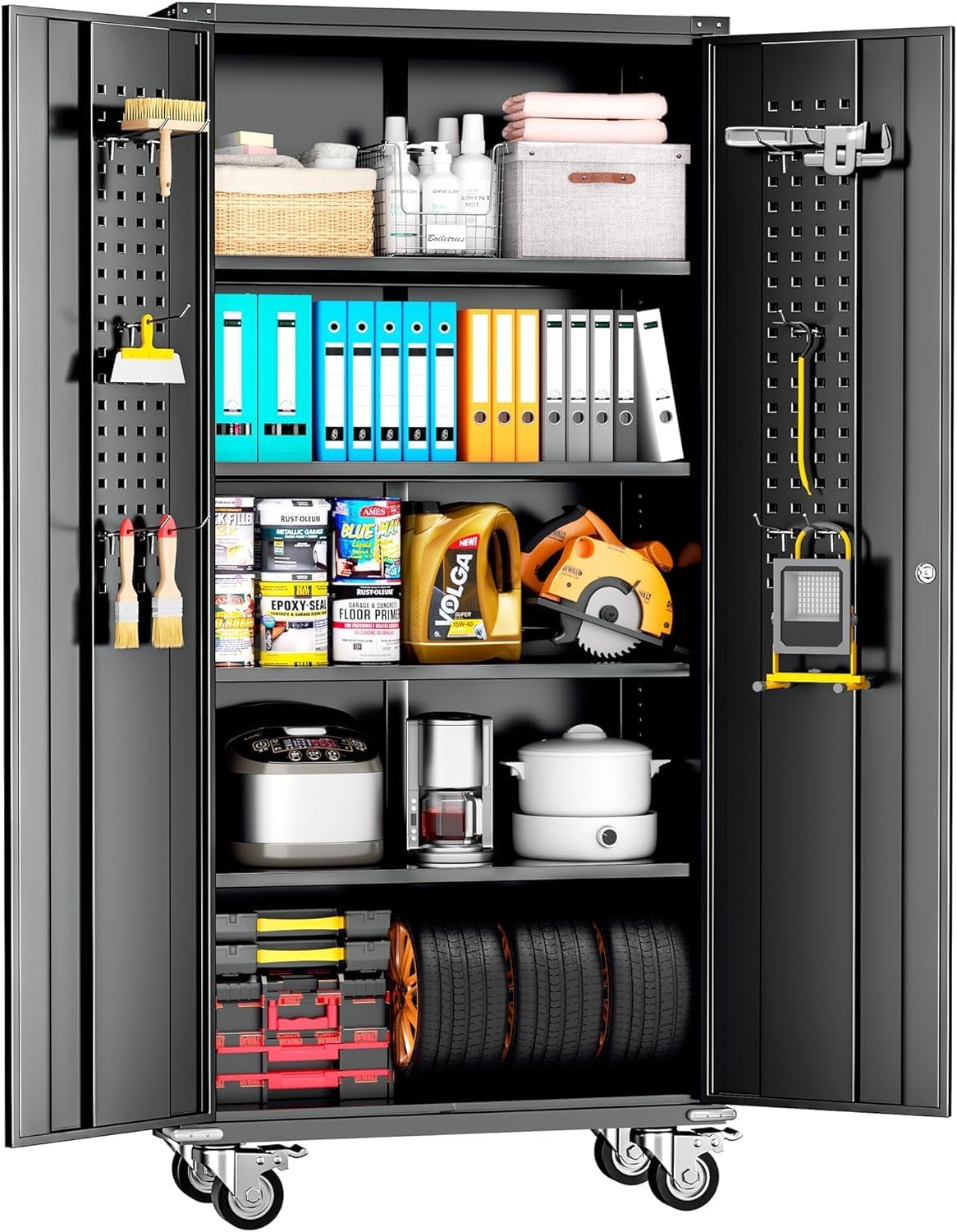 INTERGREAT Metal Storage Cabinet with Wheels for Garage Use