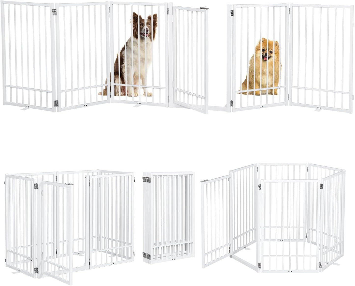 Metal Freestanding Dog Gate with Door, Extra Wide 121in for Pets