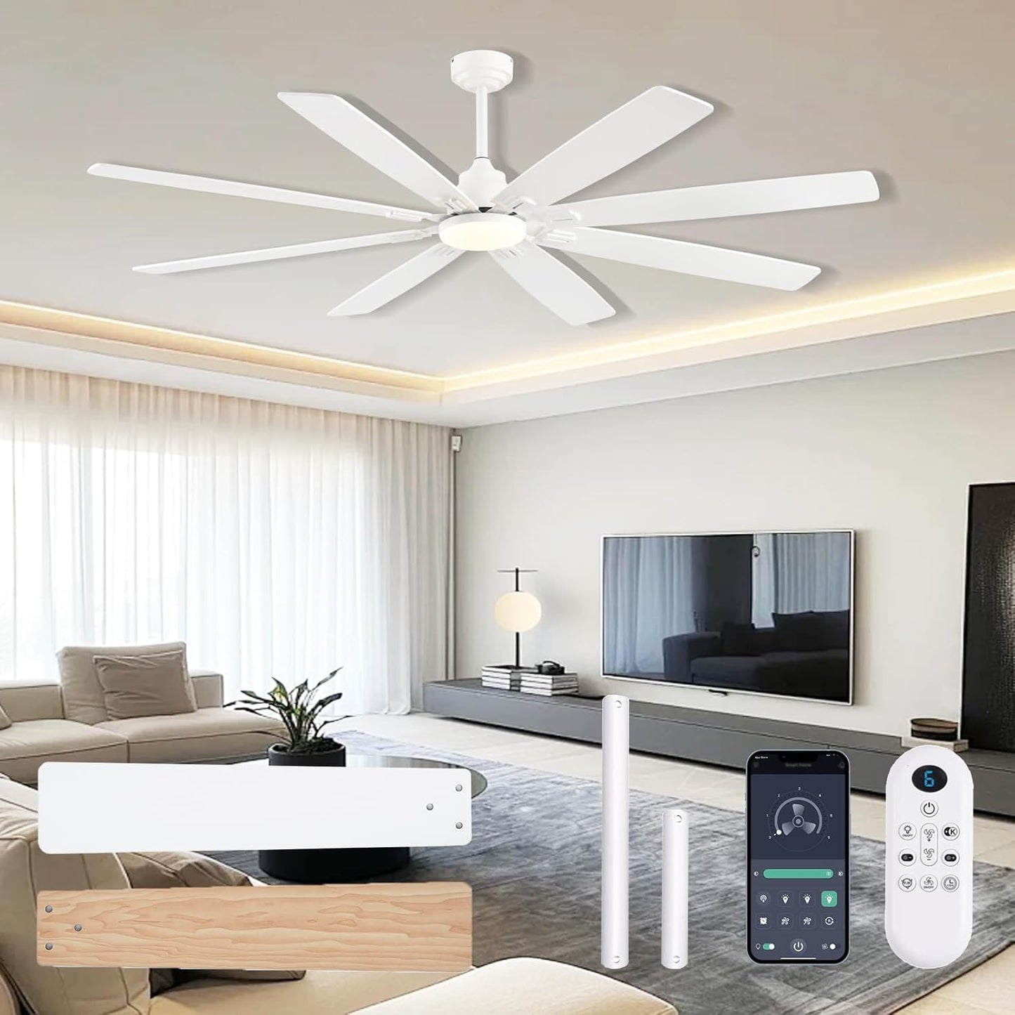 72 inch Ceiling Fan with Light and Remote Control for Large Spaces