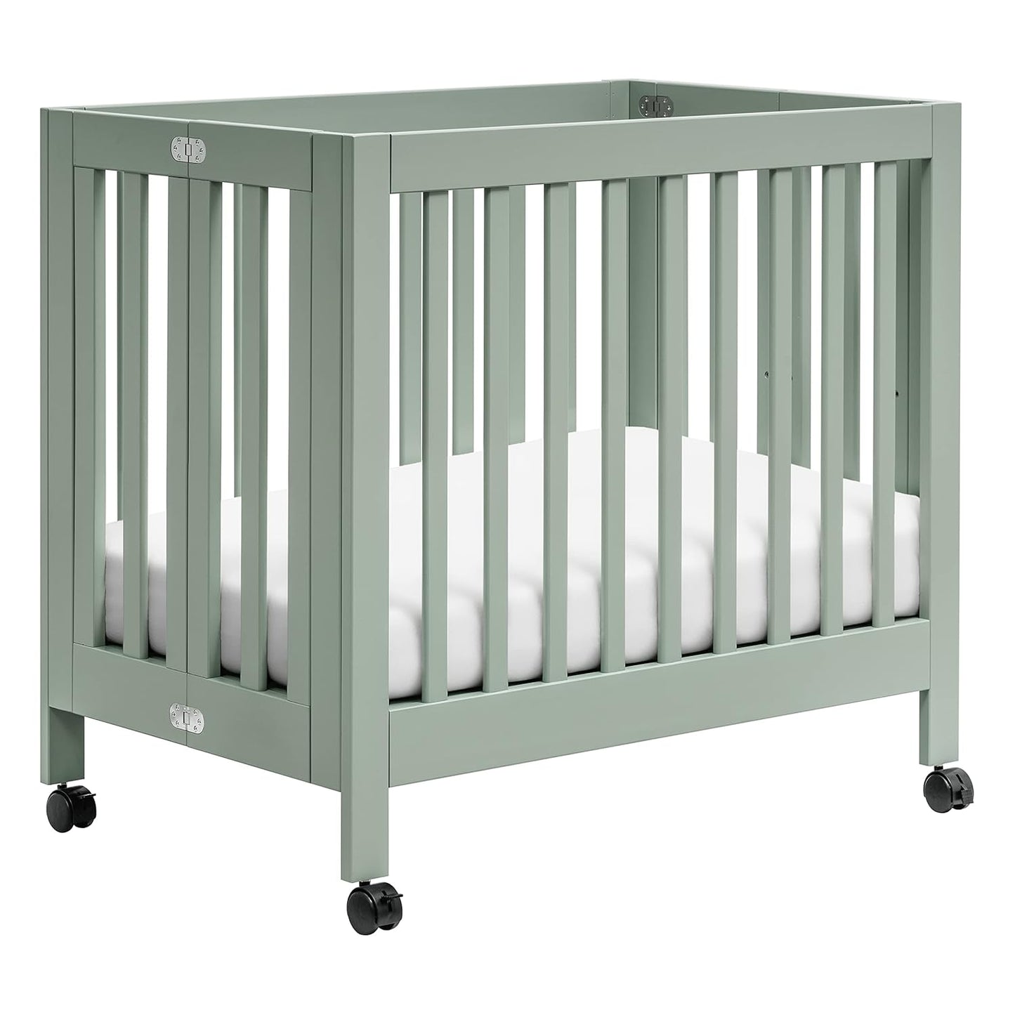 Babyletto Origami Mini Portable Crib with Wheels in Light Sage