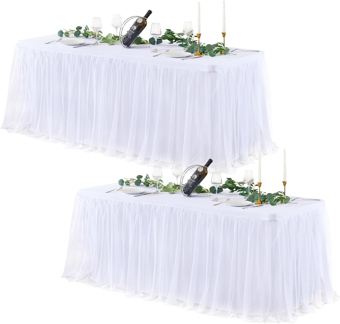 Elegant White Tulle Table Cloths for 6 Foot Rectangle Tables