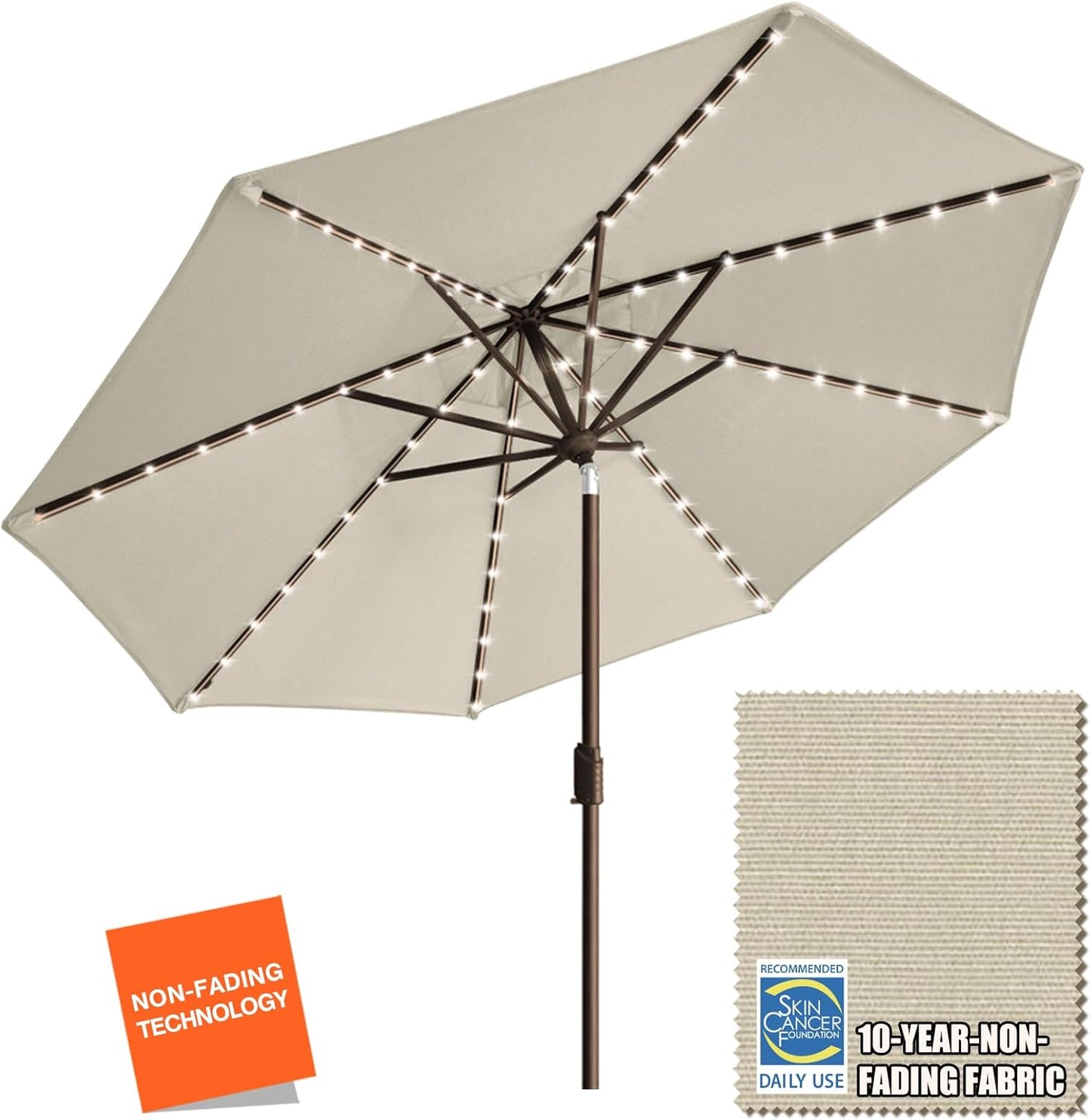 EliteShade 9ft Market Umbrella with LED Lights for Outdoor Use