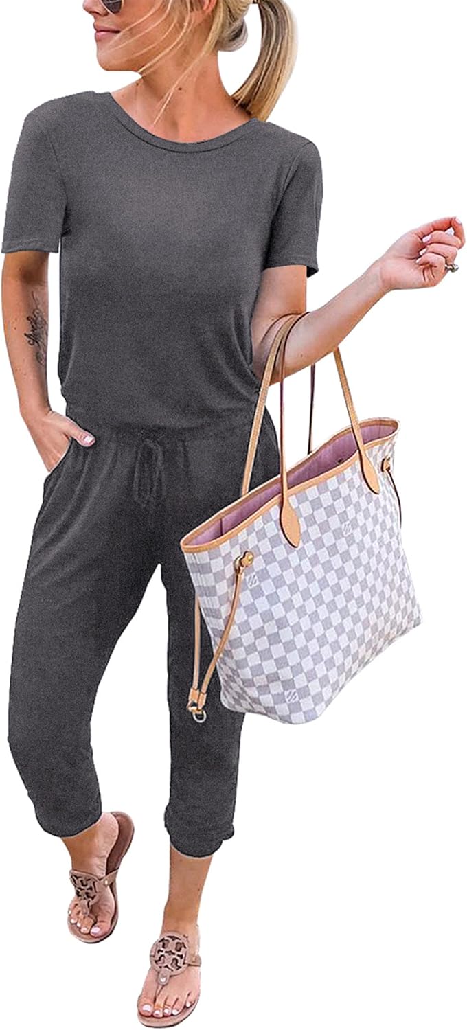 KIRUNDO Jumpsuits for Women Summer Casual Short Sleeve Romper
