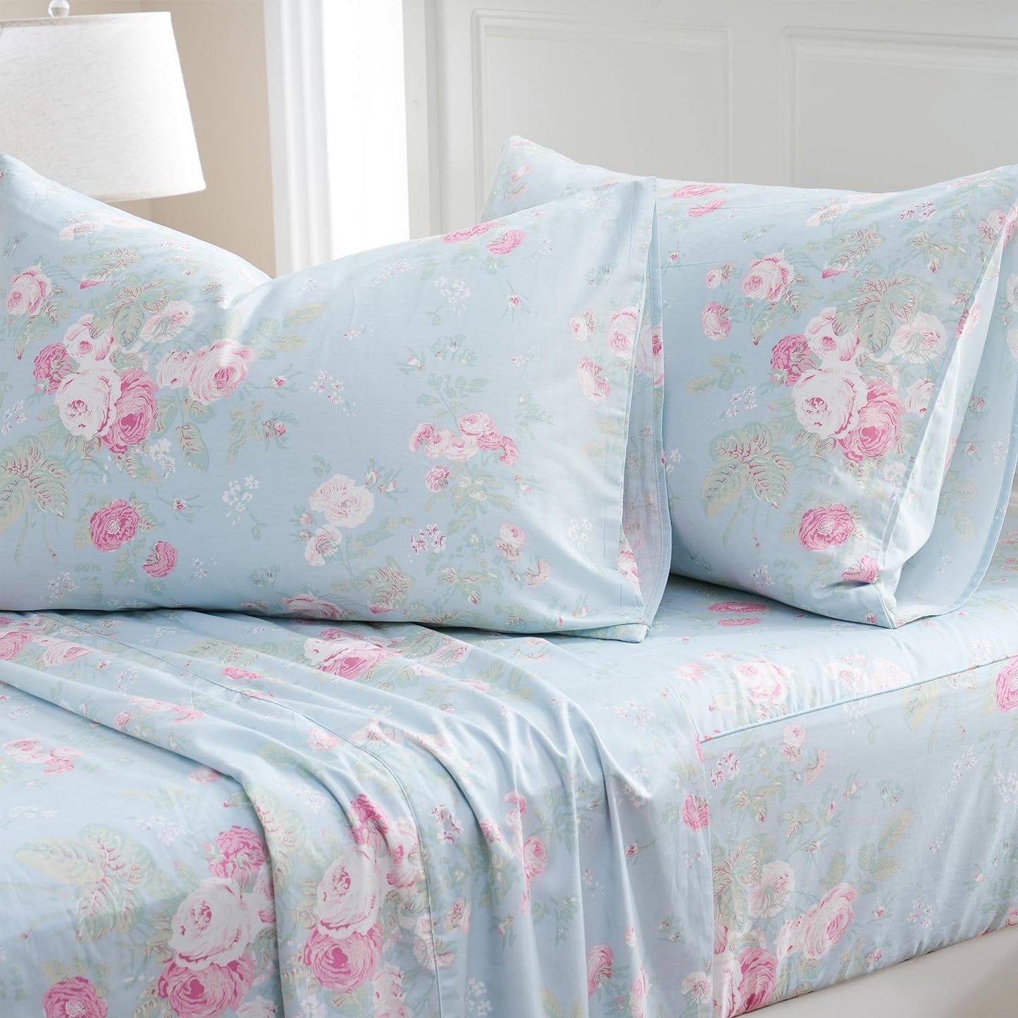 Zusbest Blue Floral King Size Sheets Set for Cozy Sleep