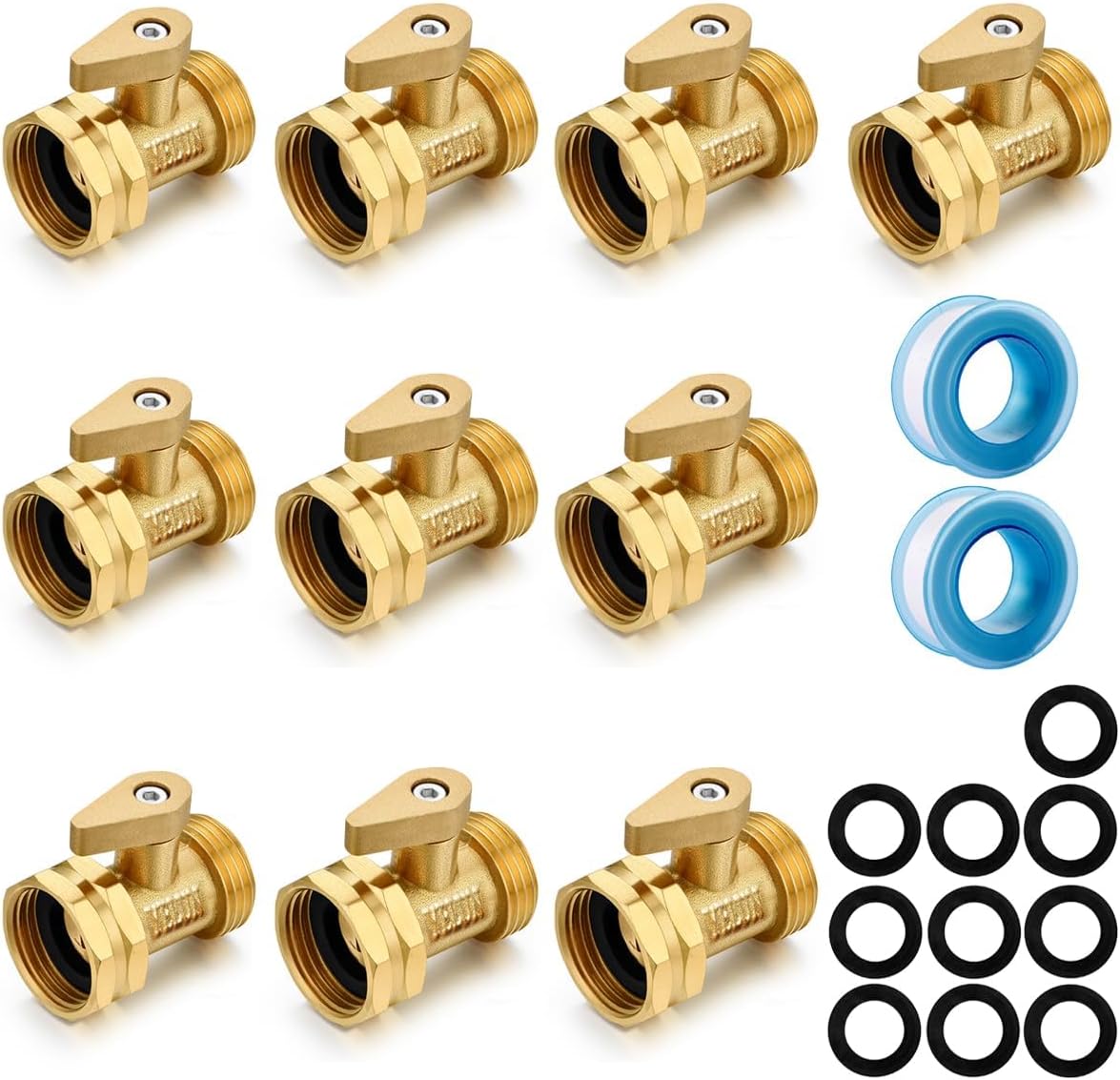 Heavy Duty Brass Shut Off Valve for Garden Hose - 10 Set