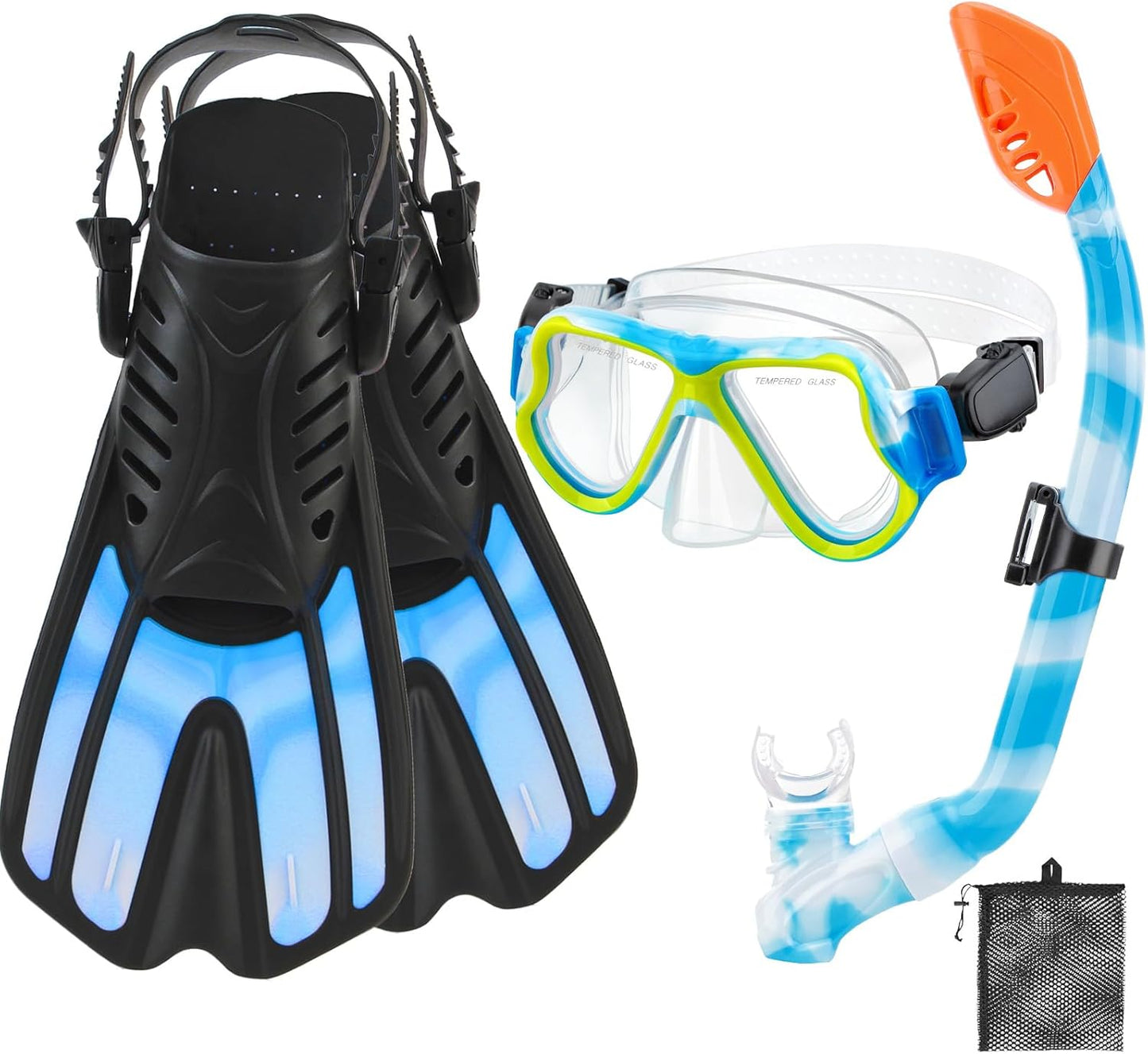 Snorkeling Gear for Kids Ages 3-14 - 4 in 1 Set with Fins