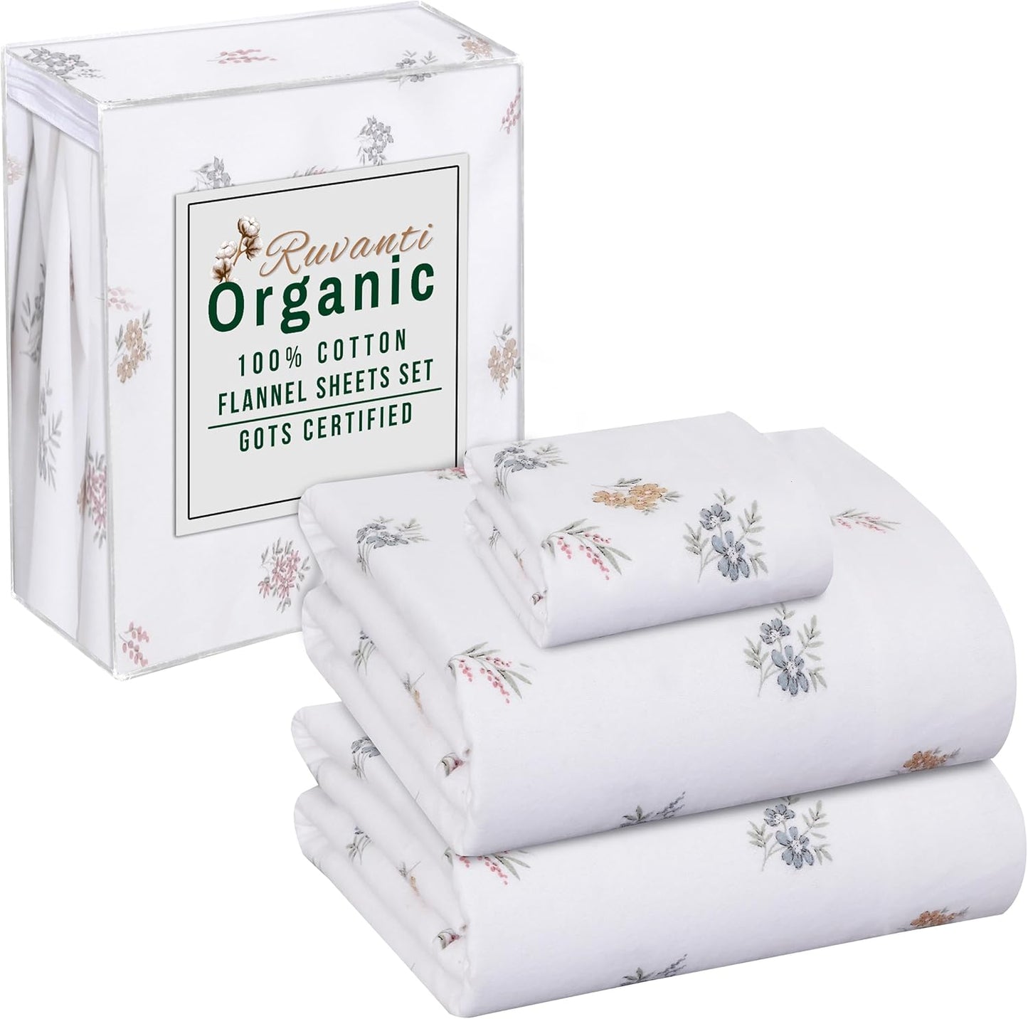 RUVANTI Flannel Sheets Twin XL Size - Cozy Organic Cotton Set