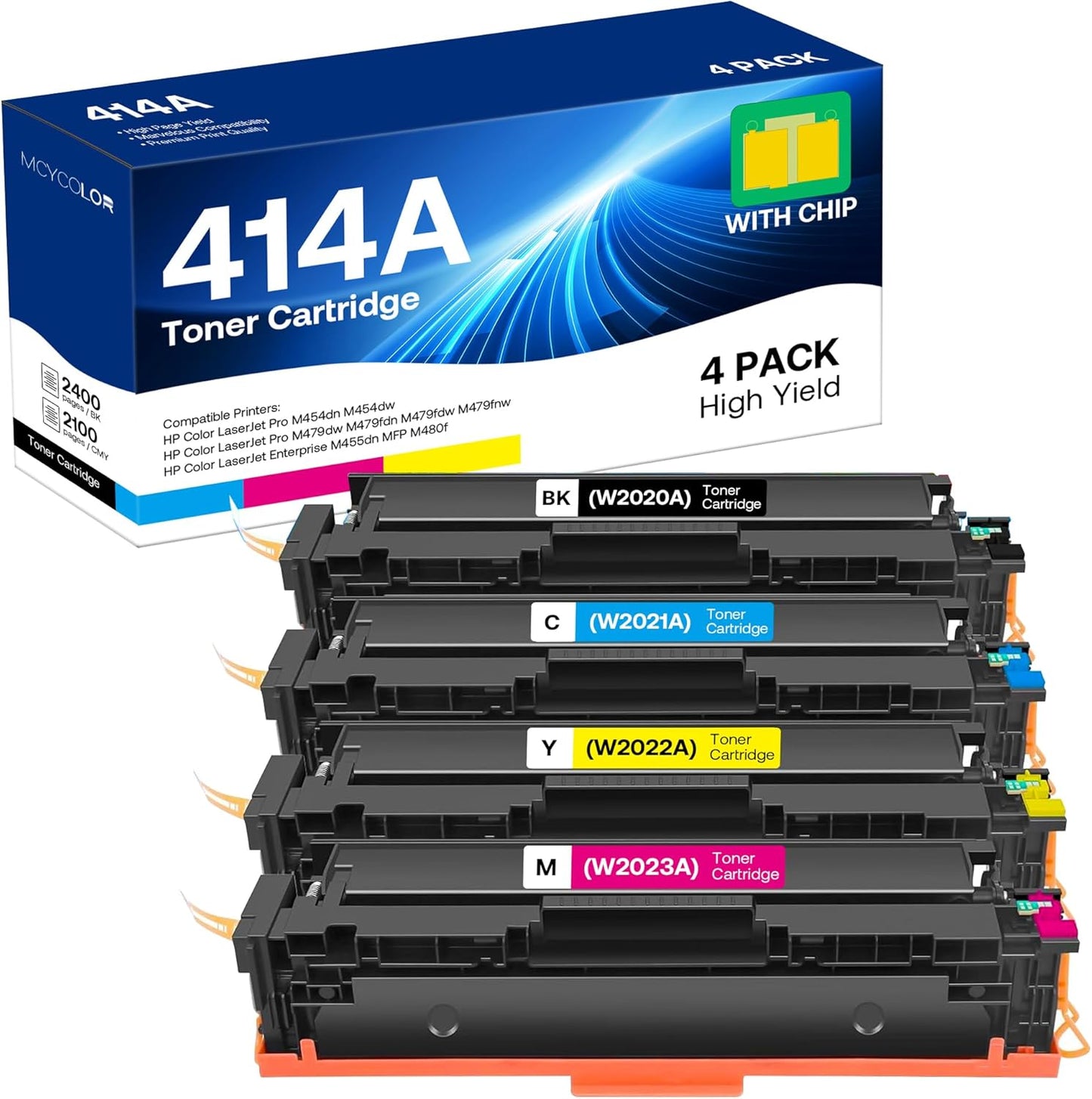MCYCOLOR 414A Toner Cartridges 4-Pack: Chip Included for HP Laserjet Pro