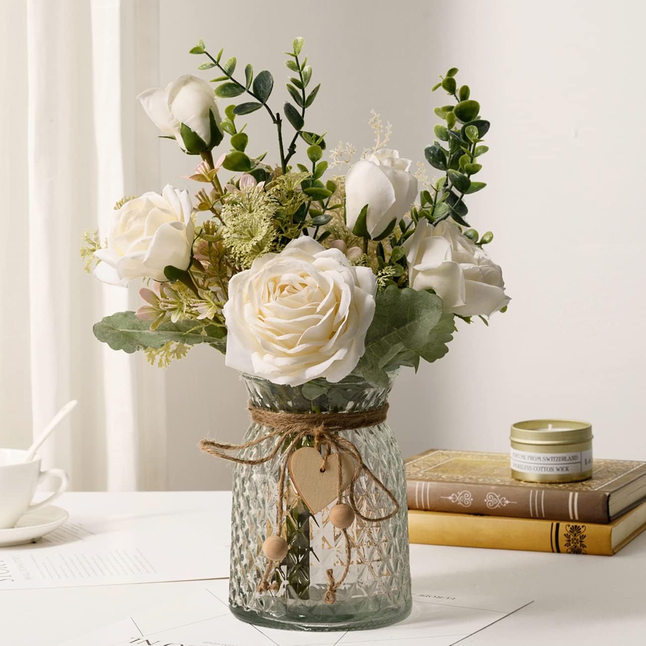 Silk Roses in Vase - Elegant Home Decor