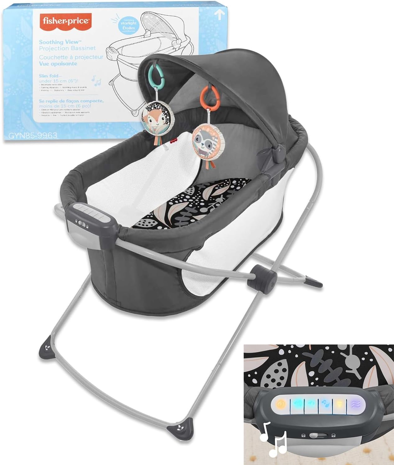 Fisher-Price Baby Crib Soothing View Bassinet for Infants