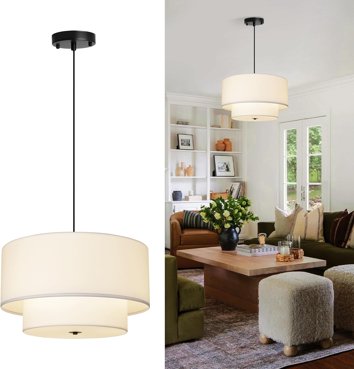 18 Inch Drum Fabric Pendant Light for Modern Home Decor