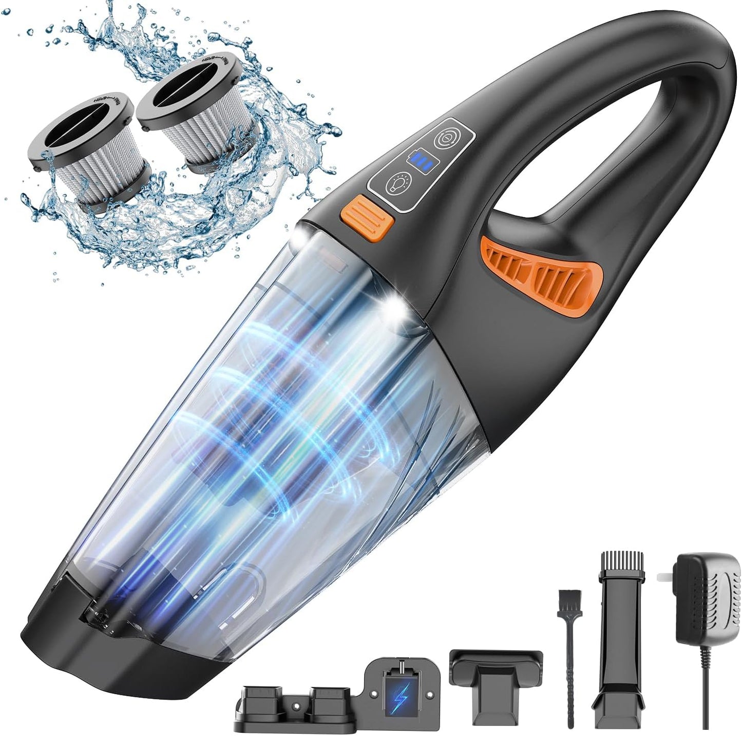 Powerful Cordless Car Vacuum: 15KPa Suction, LED Light, Fast Charge