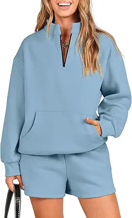 ANRABESS Women 2 Piece Outfits Oversized Half Zip Tracksuit Set