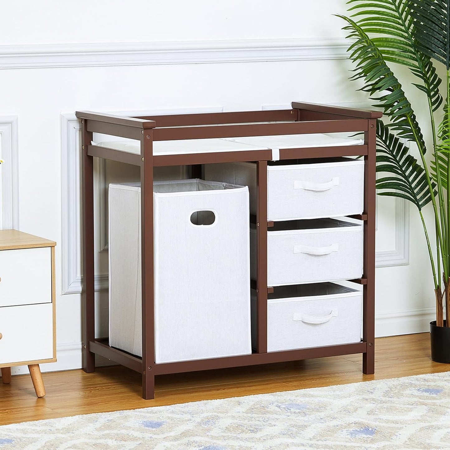 GAOMON Wooden Diaper Changing Table with Storage and Hamper