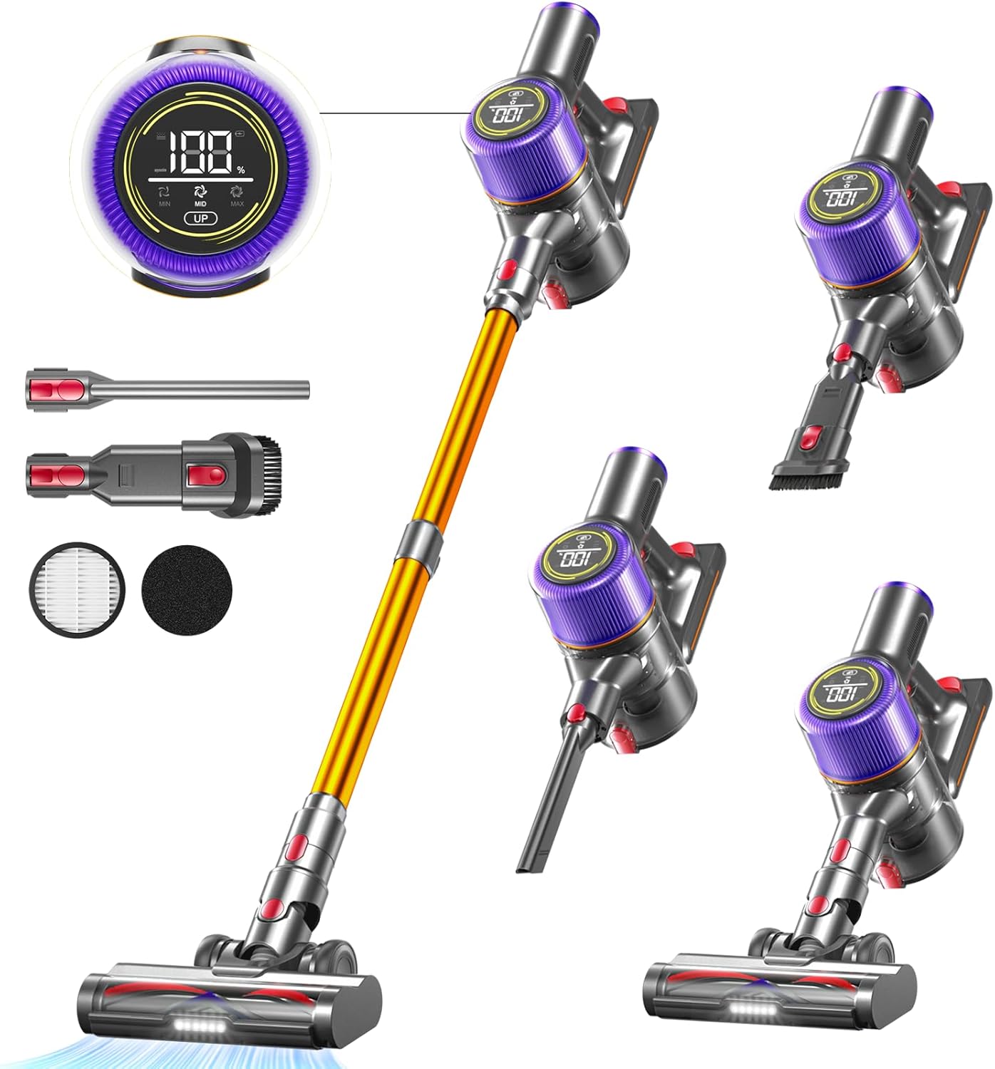 Powerful Cordless Vacuum: 45Kpa, Touch Screen, Anti-Tangle Brush