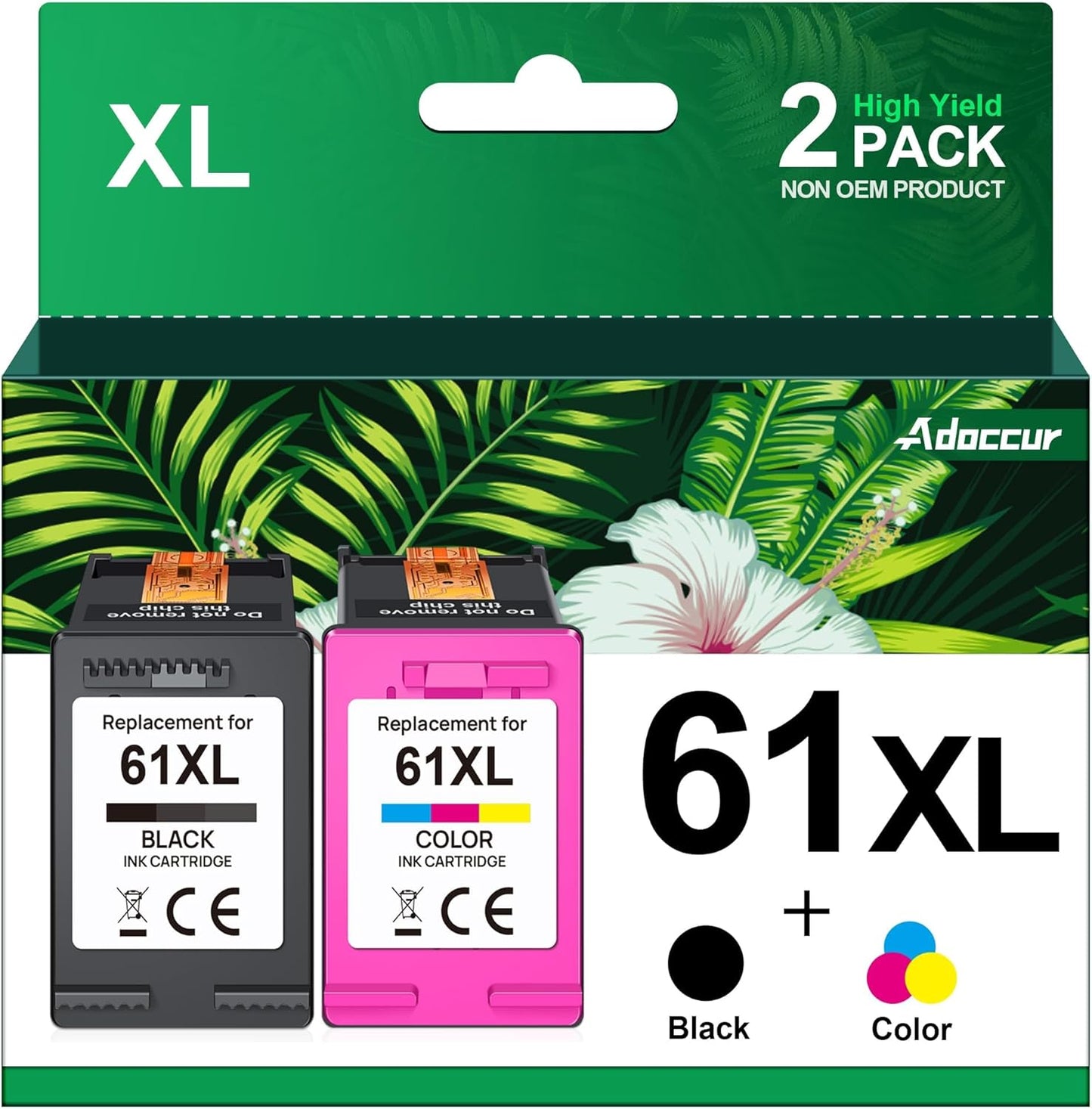 61XL Ink Cartridge Replacement for HP Printers - 2 Pack