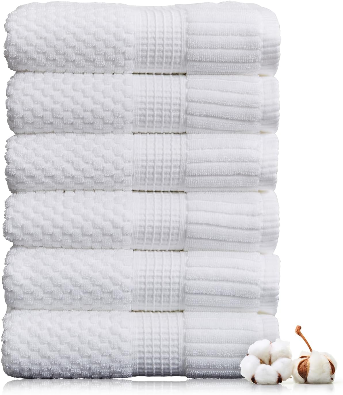 100% Cotton Hand Towels 6 Pack - Super Soft & Absorbent