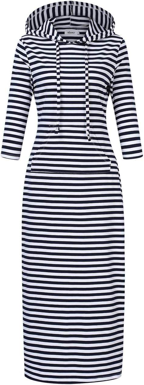 MISSKY Women's Casual Pocket Slim Pullover Maxi Hoodie Dress