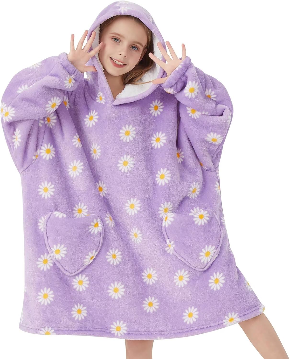 Fiosnow Daisy Flower Blanket Hoodies for Kids 6-13YR Oversize