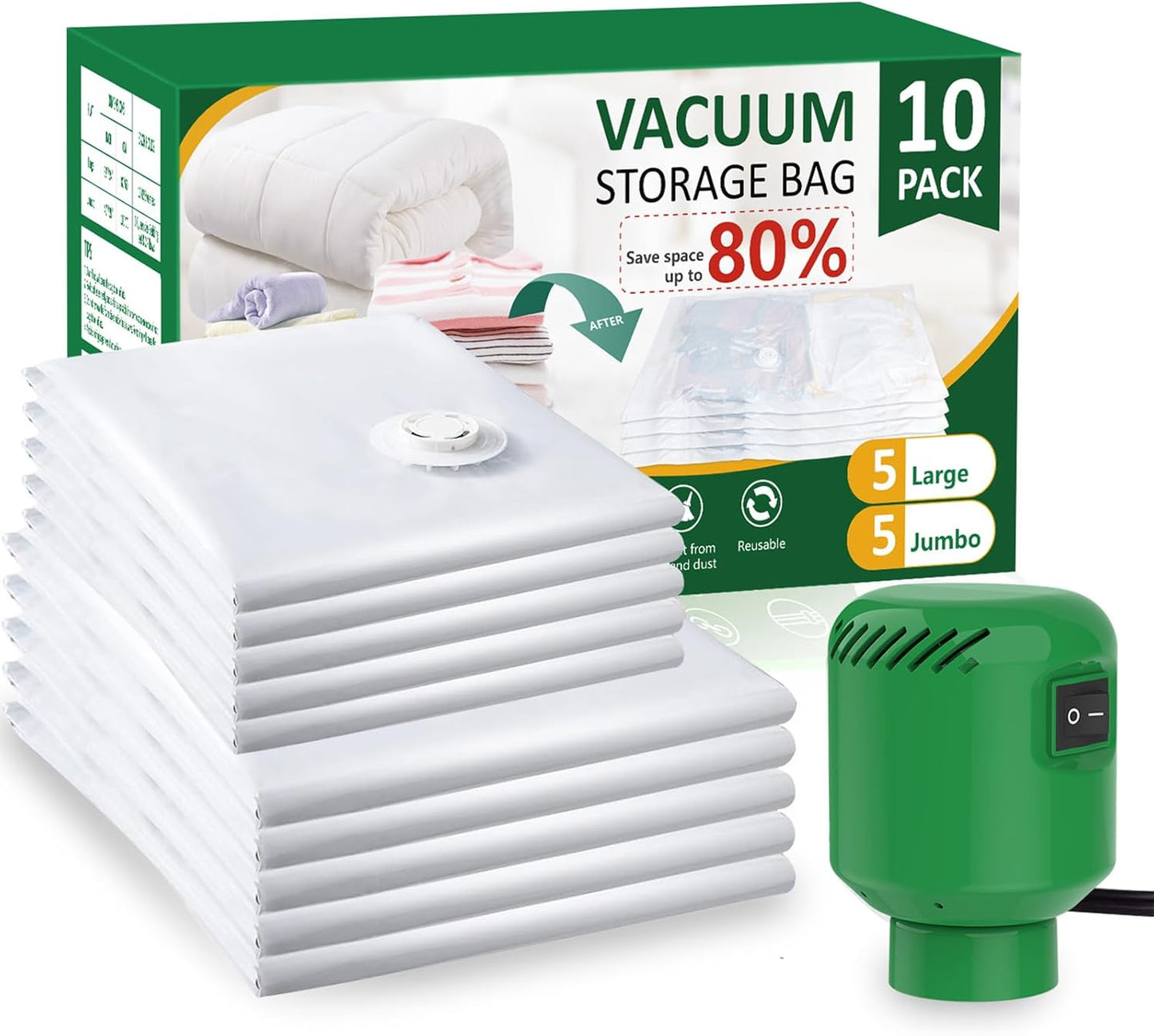 10 Pack Reusable Vacuum Storage Bags - Save Space Efficiently!