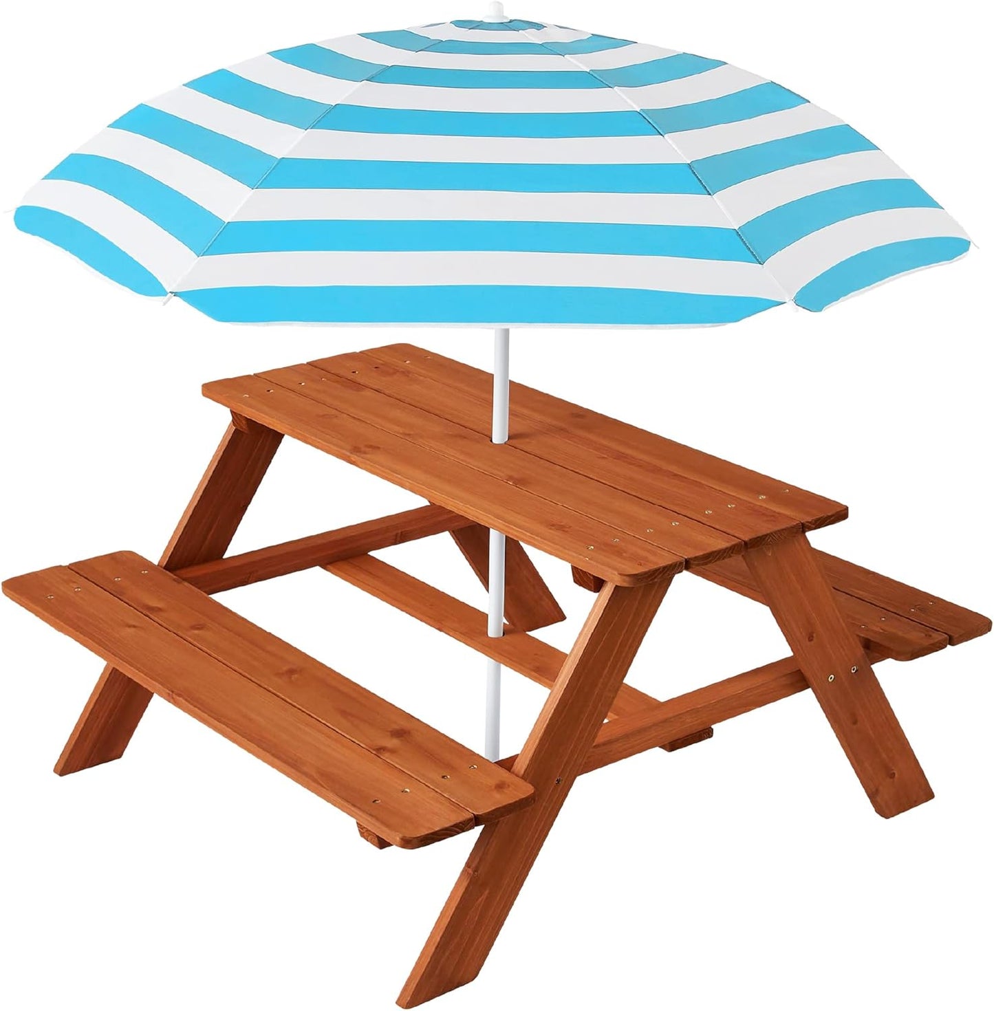 Kids Wooden Picnic Table with Adjustable Umbrella for Outdoor Fun