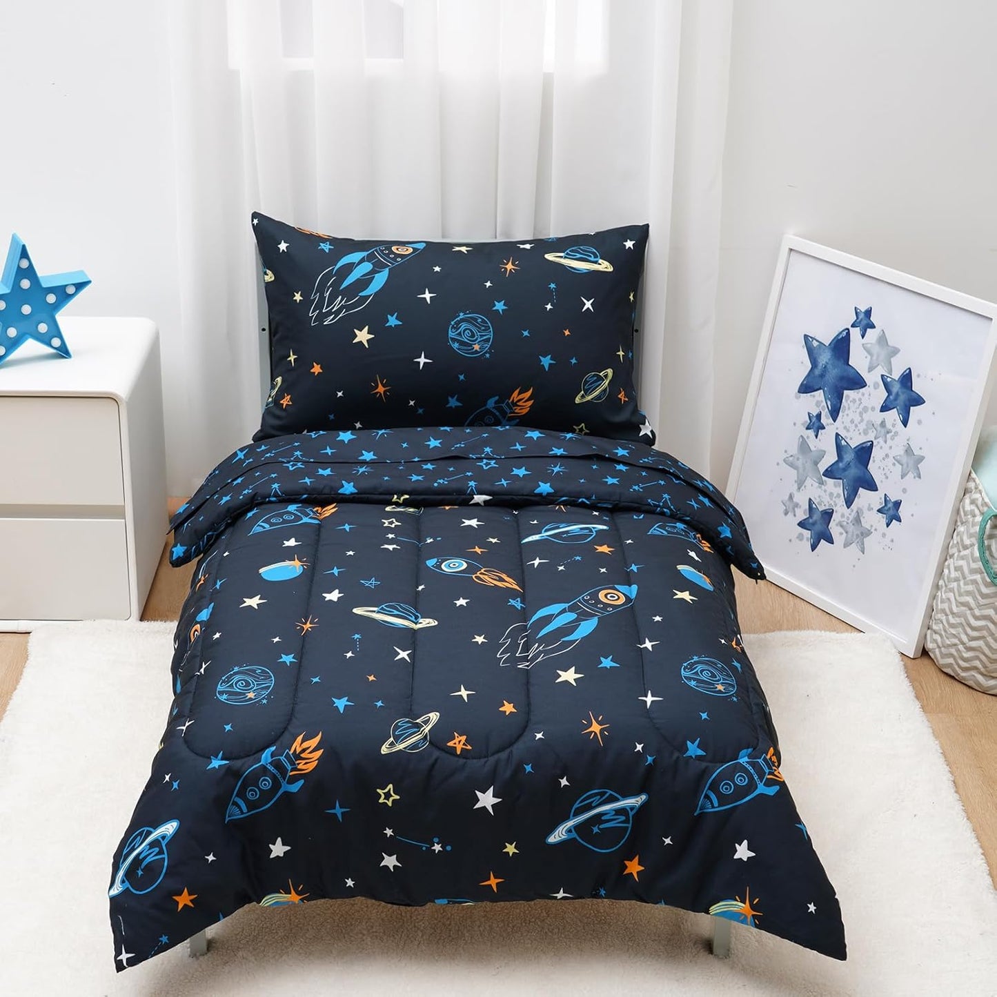 Soft Breathable Toddler Bedding Set for Boys Girls - 4 Piece