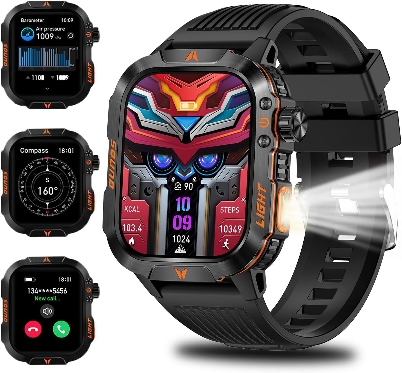 Military Smartwatch for Men with Bluetooth Call and IP68 Waterproof