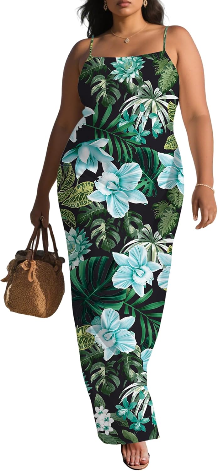 UOUA Hawaiian Dresses Women Plus Size Summer Maxi Tropical Dress