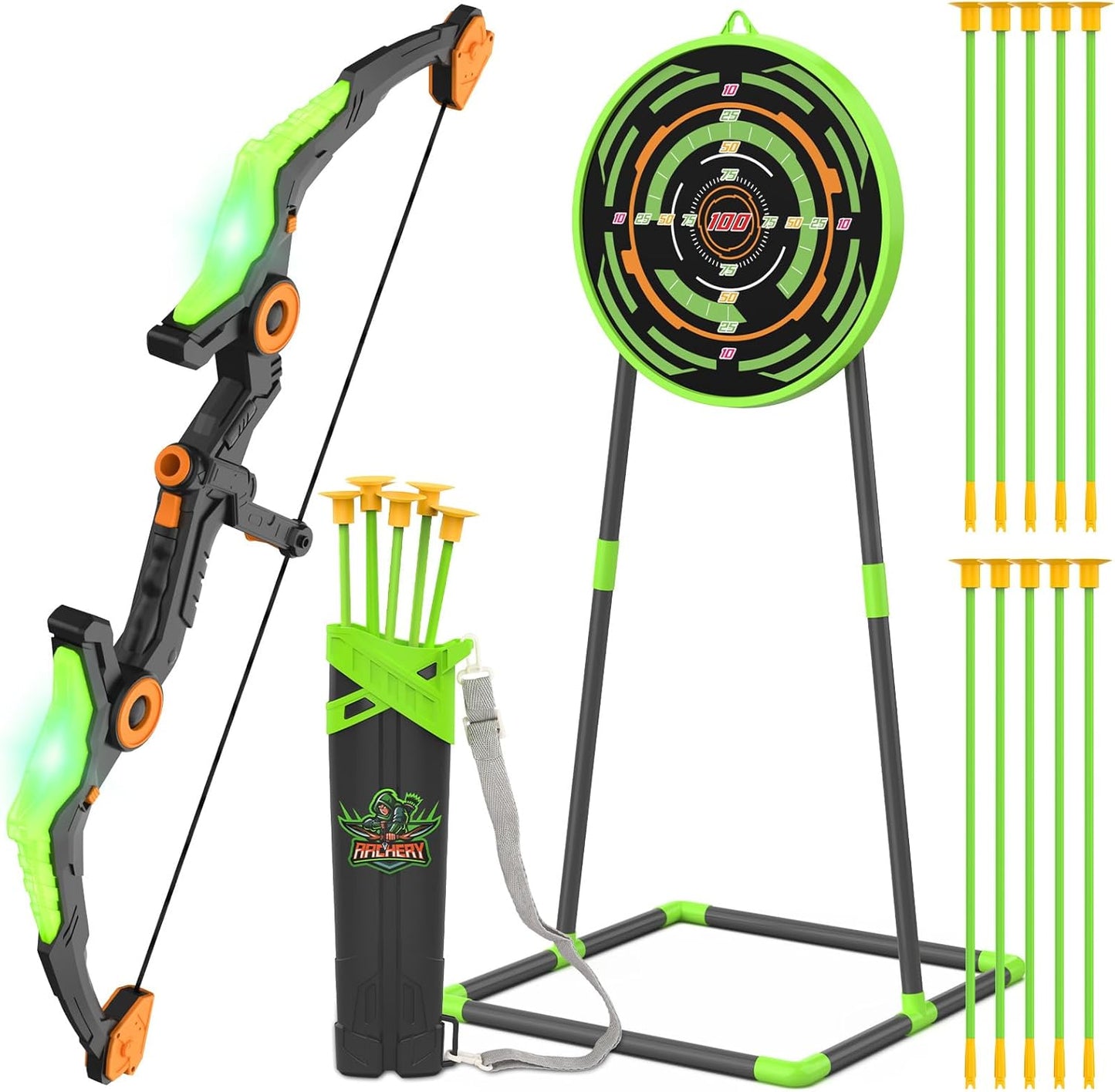 Kids Bow and Arrow Set with LED Lights for Indoor and Outdoor Fun