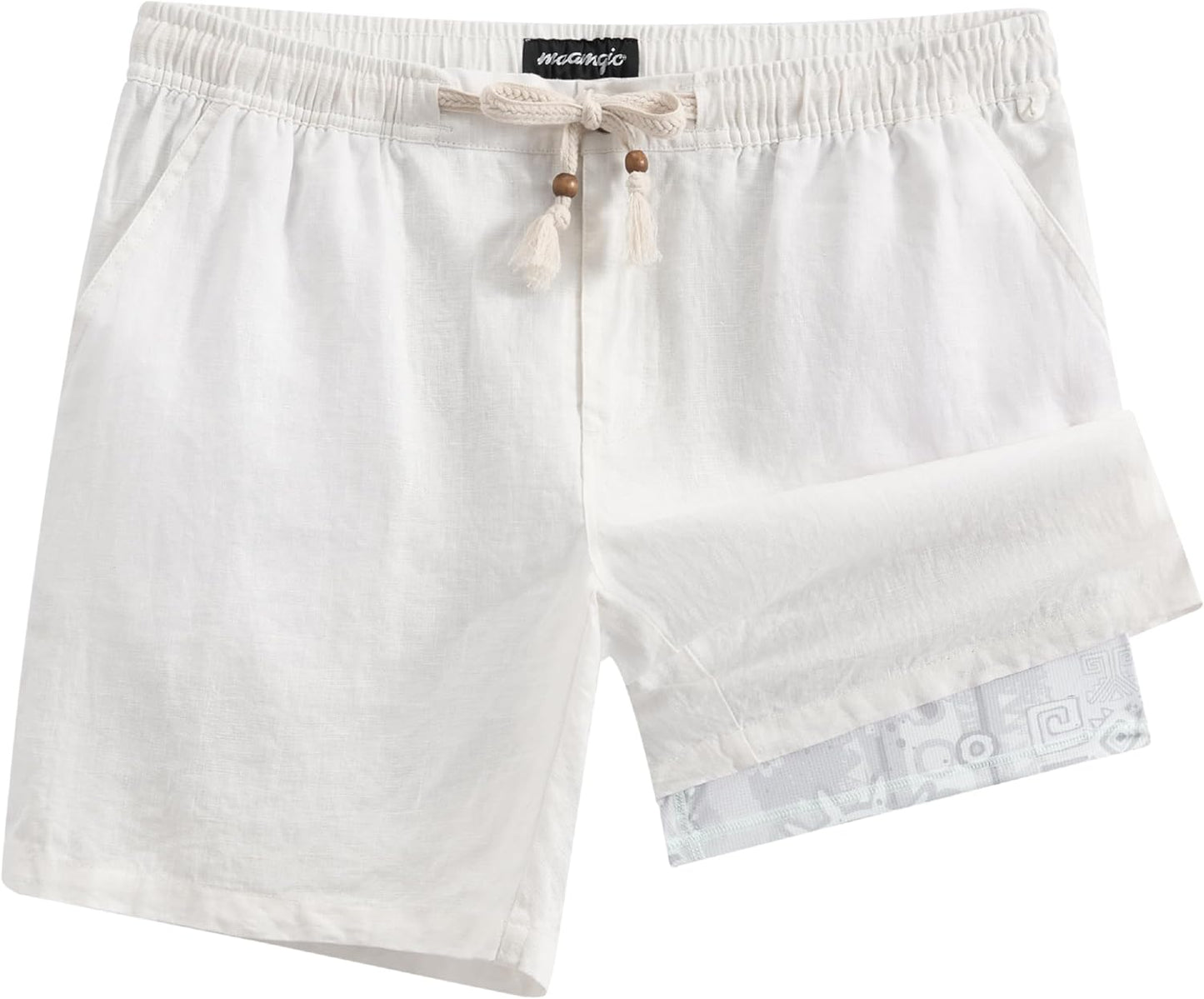 Men's Casual Linen Shorts with Elastic Waist and Pockets