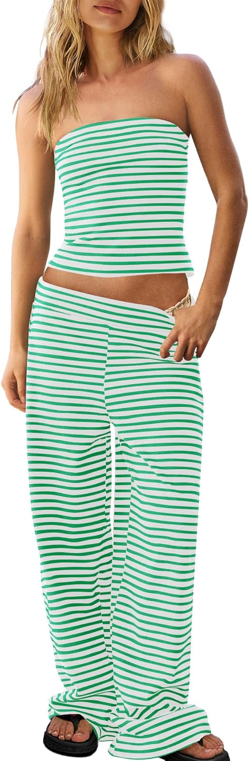 Panadila Womens Striped Two Piece Set for Summer Beach Fun