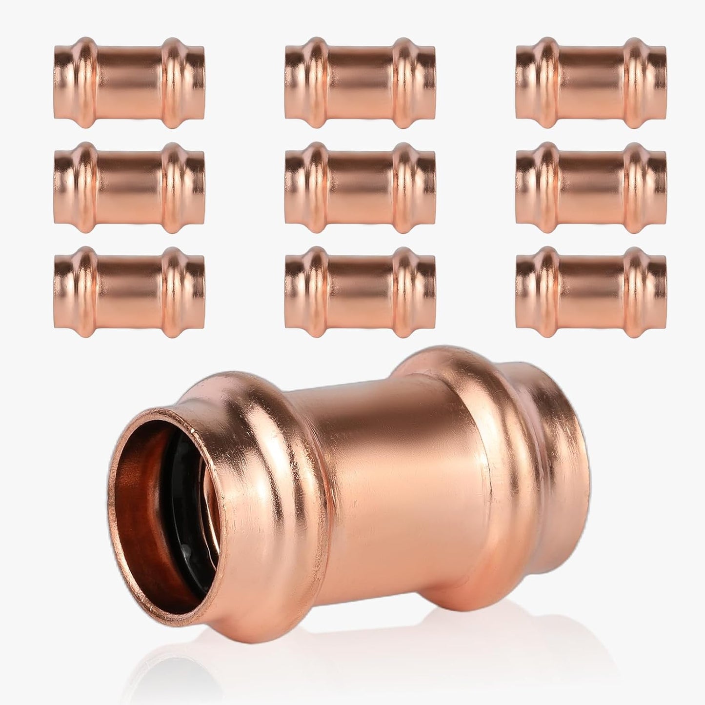 Pack of 10 Copper Press Fit Coupling Fittings for Plumbing Needs