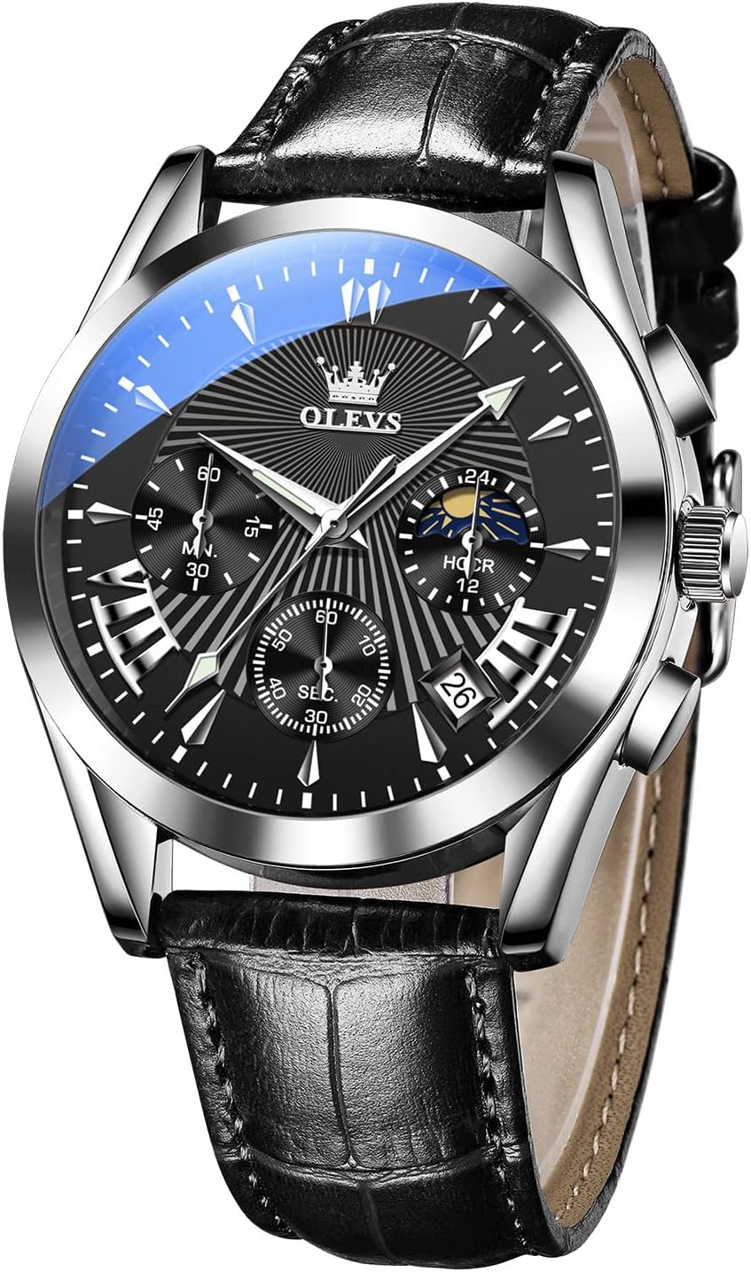 OLEVS Men's Casual Leather Watch: Stylish Chronograph Design